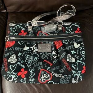 Coach Poppy purse, medium size, black, red, silver